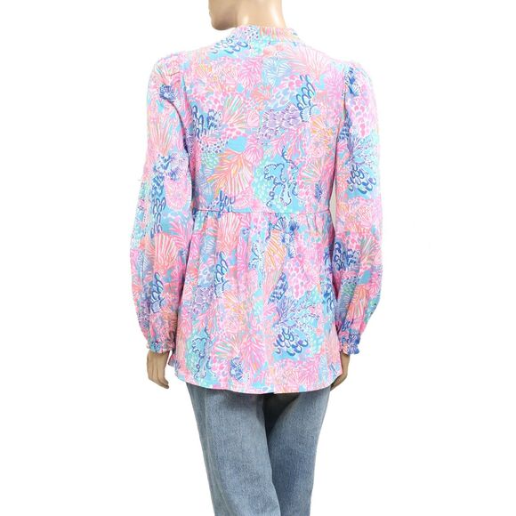 Lilly Pulitzer Winona Knit Tunic Top Printed Long Sleeve Cotton Swingy S 279250 - Picture 4 of 6